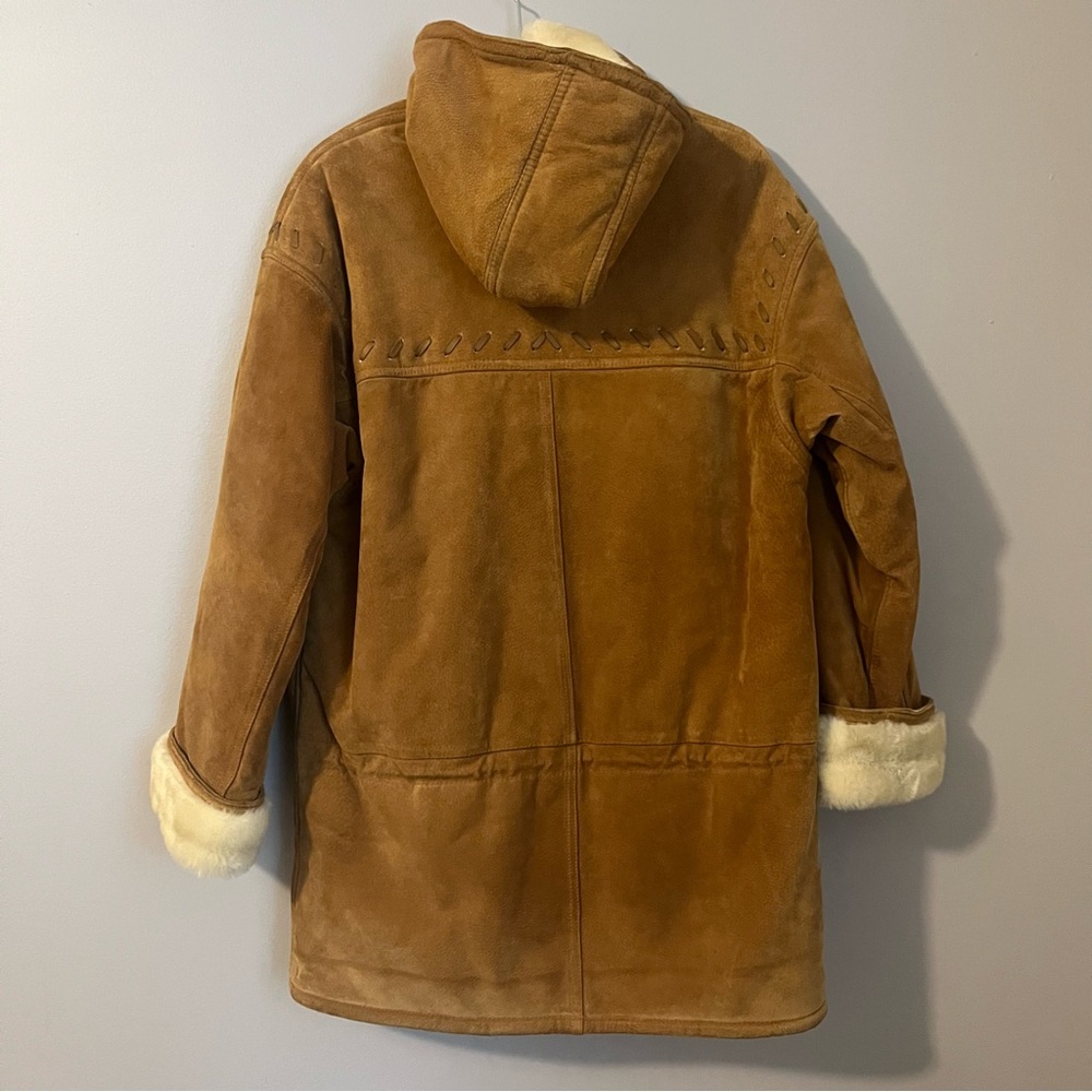 Vintage NY Jeans Cinnamon Brown Leather Coat Shearling Lining Front Toggles M - Picture 2 of 16